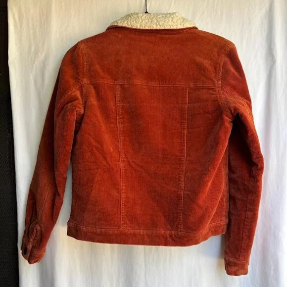 Quiksilver Sherpa Lined Corduroy Trucker Jacket – Rust Orange Cropped Size S - Picture 3 of 4